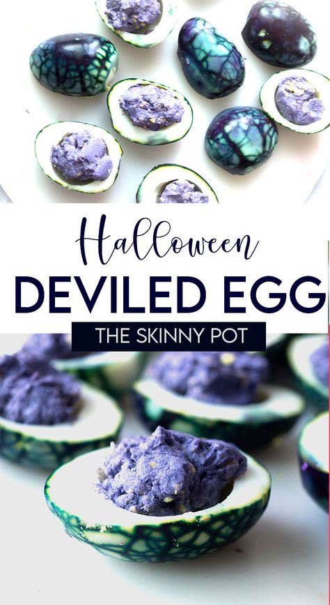 Black Deviled Eggs, Dyed Deviled Eggs, Spooky Foods, Halloween Eggs, Halloween Apps, Halloween Deviled Eggs, Spooky Dinner, Goth Kitchen, Devilled Eggs