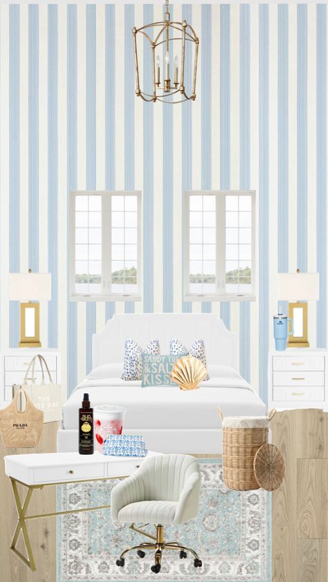 #myfirstshuffle Bedroom Ideas Coastal, Girls Blue Bedroom, Costal Bedroom, Beach Room Decor, Preppy Bedroom, Beach Themed Bedroom, Bedroom Blue, Coastal Room, Dorm Room Inspiration