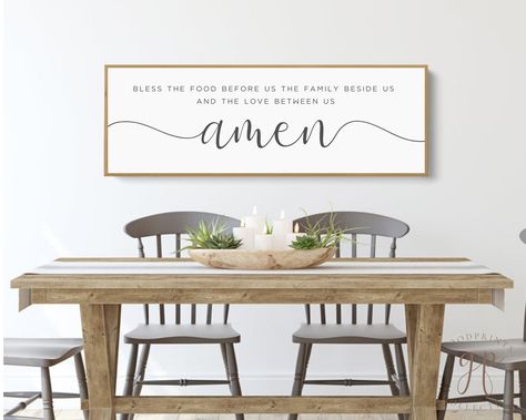 Bless the Food Sign, Amen Sign, Amen Wall Decor, Amen Wall Art, Bless the Food Before Us Sign, Dining Room Wall Decor Printable, Kitchen Simply download, print, and hang! Need a custom size or color? Just ask! ♡ ITEM DETAILS ♡ - This is a digital item - easy to purchase, download, and print. - Instant download with immediate access once your purchase is complete. - Your purchase will include high-quality digital files which can be printed in sizes ranging from 4 x 5″ (10 x 12cm) to 24 x 36″ (61 Gather Sign Dining Room, Gather Sign, Table Dining Room, Farmhouse White, Bless The Food, Dining Room Wall, Dining Room Wall Art, Christian Wall Decor, Dining Room Wall Decor