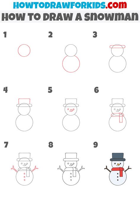 How To Draw Holiday Stuff, Christmas Doodles Easy Step By Step, How To Draw A Snowman Step By Step, Snow Man Drawing Easy, Step By Step Drawing Christmas, How To Draw Winter, Simple Snowman Drawing, How To Draw A Snowflake, How To Draw A Snowman