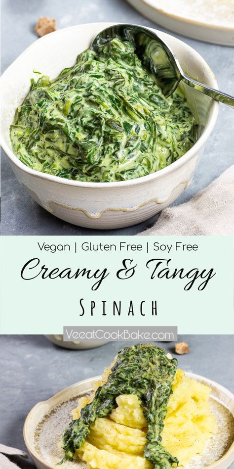 Cream Spinach, Spinach Recipes Vegan, Vegan Potato Recipes, Creamed Spinach Recipe, Whole Grain Foods, Plantbased Recipes, Vegan Cream, Vegan Side Dishes, Vegan Potato