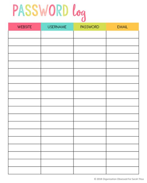 Password Log Template, Printable Password Log, Printable Password Tracker, Password Printable, Sarah Titus, Good Passwords, Password Organizer, Password Tracker, Password Keeper