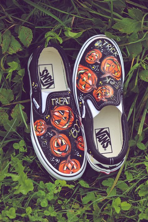 Slip on vans! Hand-painted Vans for spooky season Men's 6  Women's 7.5 Spooky Shoes Diy, Halloween Painted Canvas Shoes, Custom Checkered Vans, Van Painting Ideas Shoes, Mario Painted Shoes, Horror Painted Shoes, Diy Vans Paint, Halloween Painted Shoes, Diy Vans Shoes