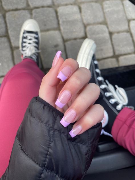 Purple French Tip Nails, Purple French Tip, Acrylic Nails French, Nail Design Glitter, Purple French, Nails French Tip, Lilac Nails, Purple Acrylic Nails, Smink Inspiration