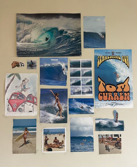 surf posters, bedroom wall, surf room inspo, coastal cowgirl, room inspo, Beachy Retro Bedroom, Surf Posters Bedroom, Surfer Dorm Room, Surfer Style Room, Surfer Bedroom Aesthetic, Room Inspo Coastal, Surf Aesthetic Bedroom, Surf Style Bedroom, Surfer Bedroom Ideas