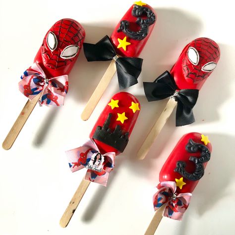 Spider Man Cakesicles, Spiderman Cakesicles, Marvel Birthday, Marvel Birthday Party, Spiderman Ironman, Spiderman Theme, Tower Stand, Spiderman Birthday, Cake Pop