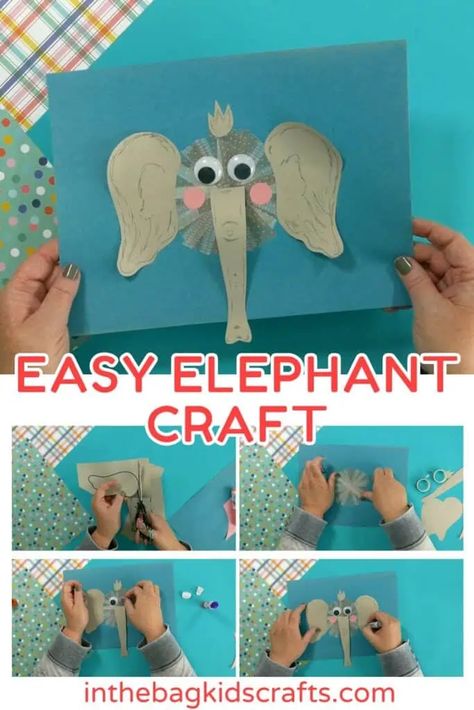 Elephant Craft for kids using washi tape perfect for fine motor skills for preschool Elephant Craft For Preschool, Elephant Crafts For Preschool, Jungle Animal Crafts, Zebra Craft, Elephant Craft, Paper Animal Crafts, Sea Animal Crafts, Animal Crafts Preschool, Zoo Animal Crafts