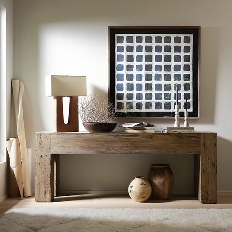 Organic & Refined Entry – BURKE DECOR Oak Console Table, Dovetail Joinery, Rustic Lodge, Wood Console Table, Four Hands, Kiln Dried Wood, Wood Console, Burke Decor, Oak Veneer