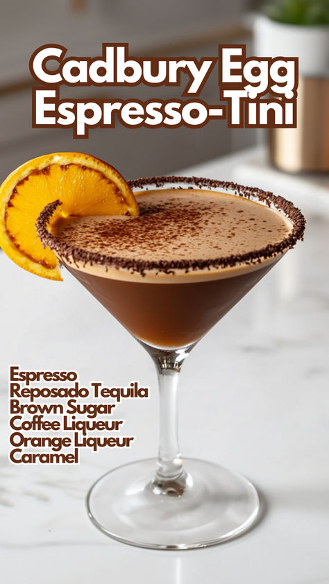 Cadbury Egg Espresso-Tini Tequila Espresso Martini Recipe, Tequila Desserts, Martini Variations, Espresso Cocktails, Chocolate Tequila, Liqueur Cocktails, Cocktail Cards, Espresso Martini Recipe, Tequila Tasting