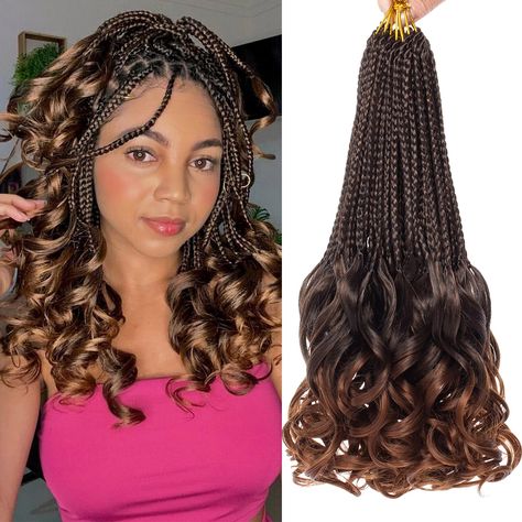 PRICES MAY VARY. 【Product Material】French Curl Braids Crochet Hair is made of high-quality high-temperature synthetic fibers. The Bouncy Braids Hair is soft and comfortable to wear. The distinctive loose wavy ends at the tail are the highlight of this hairstyle. 【Product Specifications】: French Curly Crochet Box Braids for Black Women,10 14 18 24 30 inches can be selected.9 packs/lot,15 strands/pack,total 135 strands,usually 7-9 packs full one head.12 Avaliabel colors.Comes with gift: 1 crochet Brown Goddess Box Braids, Bouncy Braids, Goddess Box Braids Crochet Hair, Hair With Curls, Curl Braids, French Curls, Curly Crochet Braids, Box Braids Crochet, Goddess Box Braids