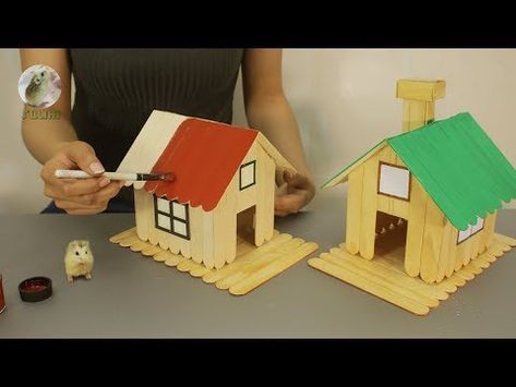 Popsicle Stick Houses Easy, Popsicle Stick House, Popsicle House, Craft Stick Projects, Stick House, Popsicle Stick Crafts House, Ice Cream Stick Craft, Popsicle Stick Crafts For Kids, Popsicle Stick Houses