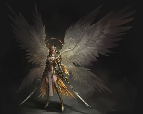 Aasimar Paladin, Valkyrie Norse, Valkyrie Tattoo, World Of Warcraft Characters, Warcraft Characters, Vampire Illustration, Winged Creatures, Samurai Artwork, Angel Warrior