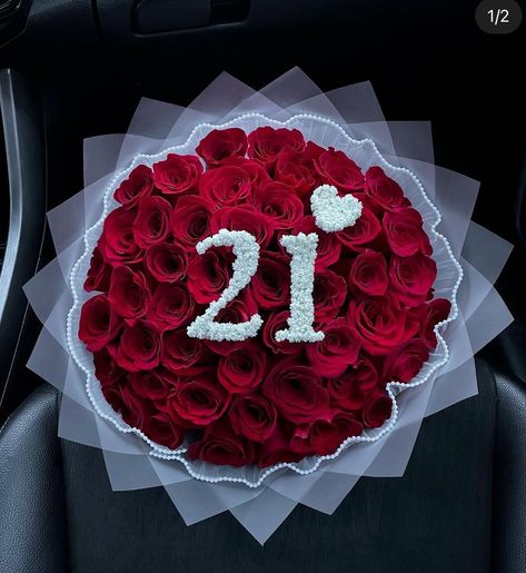 21 Roses Bouquet, 21 Flower Bouquet, 24 Rose Bouquet, Happy Birthday Roses Bouquets, 20 Roses Bouquet, Letter Flower Arrangement, Eternal Flower Bouquet Ideas, Red 21st Birthday, Bouquet Of Flowers Birthday