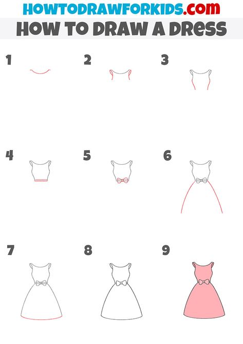 how to draw a dress step by step Easy Drawings Dresses Step By Step, Drawing A Dress Step By Step, Dress Drawing Easy Step By Step, How To Draw Dresses Step By Step Easy, How To Draw A Dress Step By Step Easy, How To Draw Dresses Step By Step, Gown Drawing Sketches Easy, How To Draw A Dress Step By Step, How To Draw Clothes Step By Step