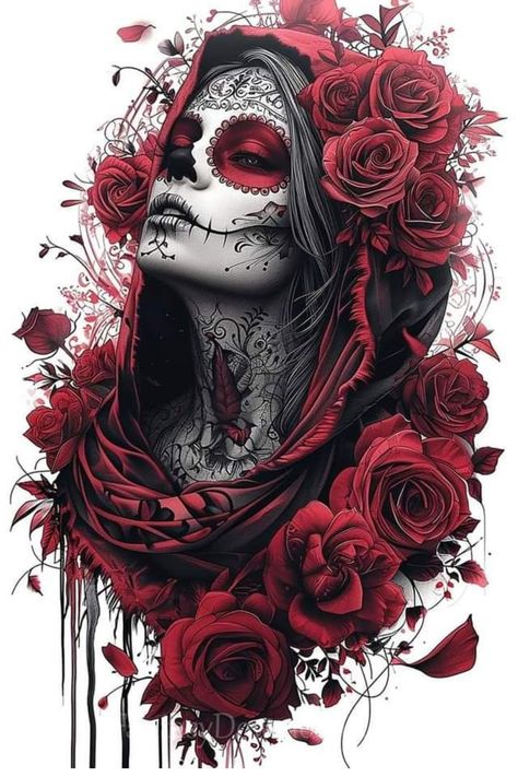 Sugar Skull Art Painting, Sugar Skull Art Drawing, Catrina Tattoo, Sugar Skull Artwork, Mexican Art Tattoos, Mexican Culture Art, Skull Art Drawing, Sugar Skull Tattoos, Tatuaje A Color