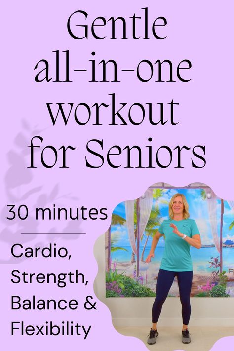 30 minute low impact gentle workout for seniors which includes cardio, strength, balance & stretching. Silver Sneakers Workout Senior Fitness Chair Exercises, Zumba For Beginners, Gentle Exercise, Gentle Workout, Exercises For Seniors, Flexibility Exercises, Easy Exercise, Basic Workout, Daily Exercise Routines