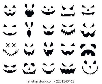 set of 20 silhouettes halloween monster jack lantern pumpkin carved glowing scary face. Design for the holiday Halloween. Vector illustration. Scary Classroom, Pumpkin Face Carving, Pumpkin Decorating Kits, Halloween Gesicht, Face Clipart, Stickley Furniture, Furniture Woodworking, Woodwork Projects, Jack O Lantern Faces