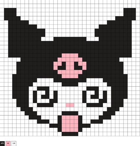 Kuromi Graph Paper, Pixel Drawings Sanrio, Sanrio Pixel Art Grid Kuromi, Pixel Art Grid Easy Sanrio, Ideas For Pixel Art, Art Ideas For Your Room, Sanrio Pearl Beads Pattern, Puppy Perler Beads, Kawaii Grid Pattern