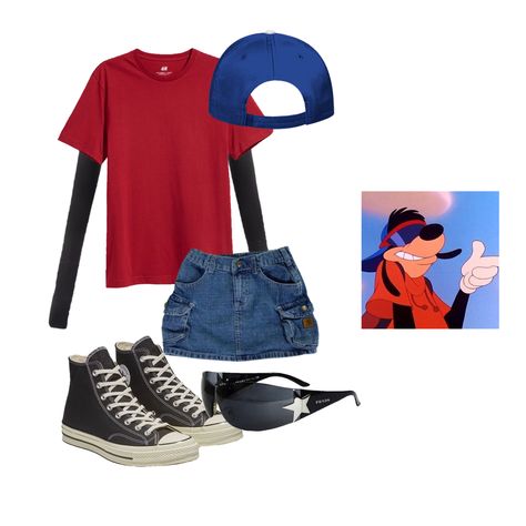 Halloween Costumes Ideas 1 Person, Halloween Costumes With Denim Skirt, Jean Skirt Costume Ideas, Character Day For Spirit Week, Halloween Costumes With Jean Skirt, Easy Closet Costumes, Easy Character Halloween Costumes, Halloween Costumes With Shorts, Simple Cute Costumes