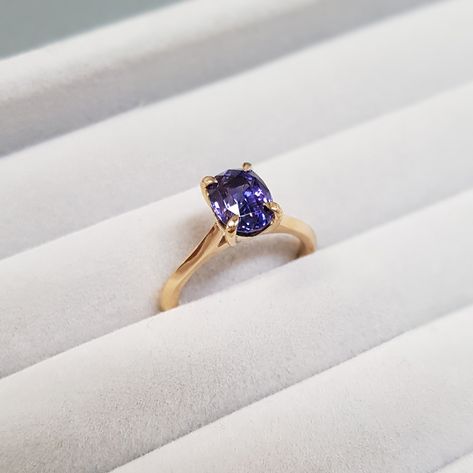 Athena Jewelry, Purple Sapphire Engagement Ring, Solitaire Ring Designs, Rings 2023, Engagement Rings Handmade, Spinel Engagement Rings, Purple Stone Ring, Purple Sapphire Ring, Color Change Sapphire