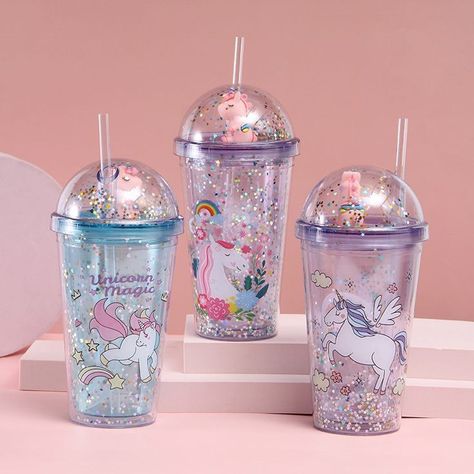 Unicorn Sipper With Straw, Cute Sipper With Straw, Cute Cups With Straws, Sippers With Straw, Cute Tumbler Cups, Stationery Store Design, Cups With Straws, Small Gifts For Women, Unicorn Bottle