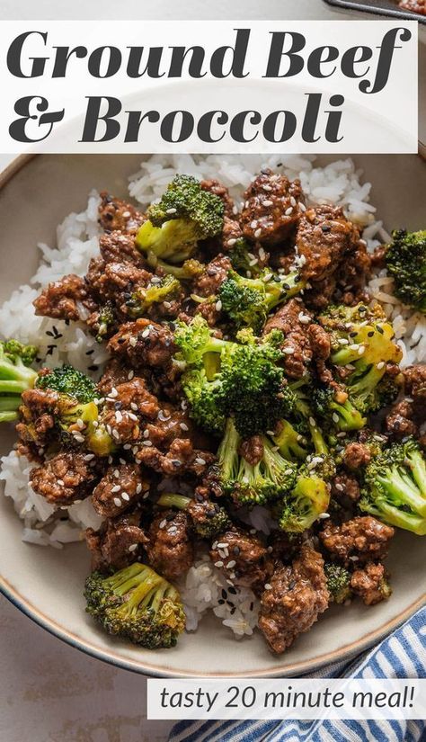 Super quick, super easy, and packed full of flavor, this Ground Beef and Broccoli recipe uses just one pan and can be on your table in 20 minutes. Serve over rice or noodles for a simple yet satisfying dinner. Teriyaki Ground Beef And Broccoli, Meals With Ground Beef And Rice, Meal Prep Ground Beef Recipes, Ground Beef Teriyaki Bowl, Crockpot Dinners With Ground Beef, Beef And Broccoli Recipe, Ground Beef And Broccoli, Chinese Menu, Bowls Recipes