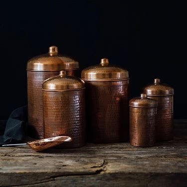 Bungalow Rose copper canister - Bing - Shopping Canister Crafts, Copper Canisters, Kitchen Storage Canisters, Copper Gifts, Copper Accents, Storage Canisters, Handmade Kitchens, Copper Patina, Copper Kitchen