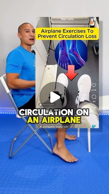 Justin Agustin on Instagram: "If you can move your feet on the plane you can do this routine 💪🏽  Ankle and feet exercises on a plane help improve circulation and reduce swelling by promoting bloodflow in the lower extremities, where it can stagnate during long periods of sitting. Movement such as ankle rotations and foot flexes activates the calf muscles, which act as a pump to aid venous return to the heart. This reduces the risk of pooling in the legs, which can lead to swelling (edema) and deep vein thrombosis (DVT). Regular movement keeps circulation efficiently, alleviating discomfort and enhancing overall circulatory health during flights.  Begin your journey to becoming a stronger and healthier you at justinagustin.com.  Work out with my low-impact, full-length, beginner-friendly Airplane Exercises Long Flights, Exercise While Sitting, Bad Circulation, Excercise Routine, Vein Thrombosis, Foot Exercises, Swollen Ankles, Travel Smart, Car Trip