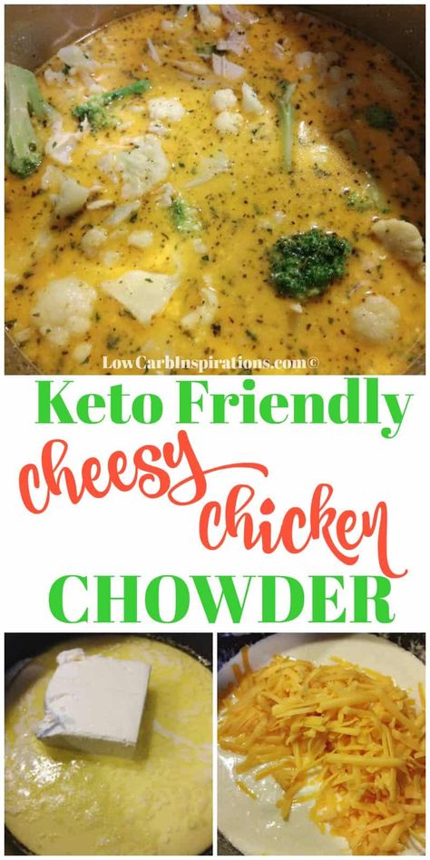 Cheesy Chicken Chowder, Veggie Chowder, Keto Cheesy Chicken, Chicken Chowder, Keto Soups, Chowder Recipe, Keto Soup, Low Carb Soup, Macro Meals