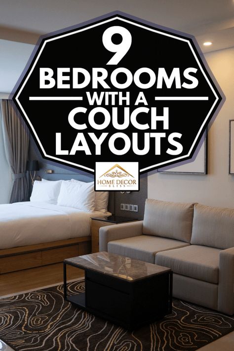 9 Bedrooms With A Couch Layouts - Home Decor Bliss Master Bedrooms With Tv Sitting Area, Bedroom Ideas With Couch Layout, Bedroom With Sitting Area With Tv, Bed Sitting Room Ideas, Sectional In Bedroom, Bedroom With Sofa Ideas Layout, Master Bedrooms Decor With Tv, Bedroom With Couch And Tv, Bedroom With Sitting Area Layout