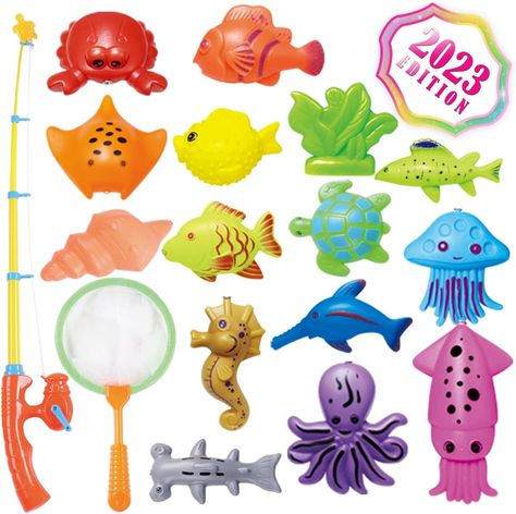 【DURABLE POLES】The best rod model with solid plastic and anti-corrosion strong magnets selected. Perfect natch with water table and kiddie pool summer aquatic party favors!
🐟【PERFECT LEARNING COMBO】Contain 15 kinds of toy fishes animals, 1 net and 1 pole. Magnetic Fishing Game, Fishing Toys, Paw Print Stickers, Toddler Education, Kids Fishing, Teaching And Learning, Water Toys, Learning Colors, Bath Toys