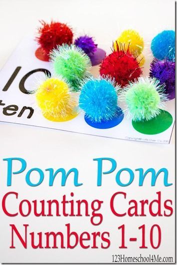 FREE Counting Numbers 1-10 Pom Pom Cards. This is such a fun idea for helping toddler, preschool, and kindergarten age kids practice counting. Developmental Therapy, Counting Activities For Preschoolers, Prek Math, Montessori Homeschool, Counting Numbers, Math Manipulatives, Math Counting, Preschool Class, Counting Cards