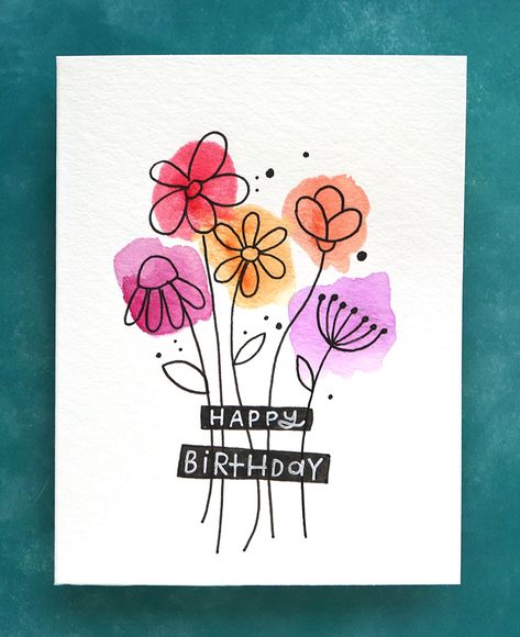 EASY DIY Watercolor Card – Budget Friendly Paints! – kwernerdesign blog Diy Watercolor Cards, Aktiviti Kanak-kanak, Anniversaire Diy, Watercolor Birthday Cards, Birthday Card Drawing, Simple Birthday Cards, Watercolor Birthday, Bday Cards, Watercolor Card