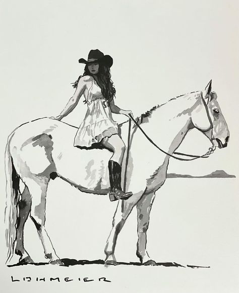 Cowboy On Horse Reference, Cowboy And Horse Drawing, Cowgirls Drawing, Watercolor Western Art, Bucking Horse Drawing, Horses To Draw, Drawings Of Boys, Cowboy Art Drawing, Country Sketches