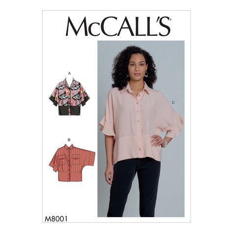 McCall's 8001 Misses' Tops sewing pattern Sleeve Variations, Crafts Sewing Patterns, Mccalls Sewing Patterns, Top Sewing Pattern, Dressmaking Fabric, Oversize Fashion, Mccalls Patterns, Loose Fitting Tops, Sewing Pattern Sizes