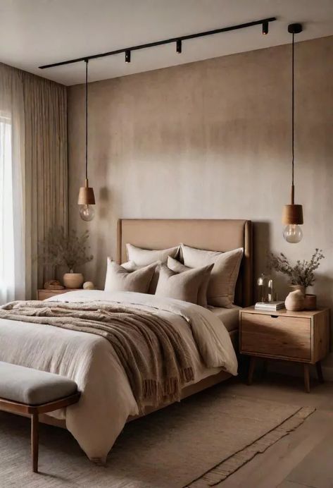 Neutral Beige Bedroom, Minimalist Guest Bedroom, Modern Cozy Bedroom Neutral, Japandi Style Bedroom, Neutral Bedroom Design, Vibe Bedroom, Bedroom Beige, Japandi Bedroom, House Florida