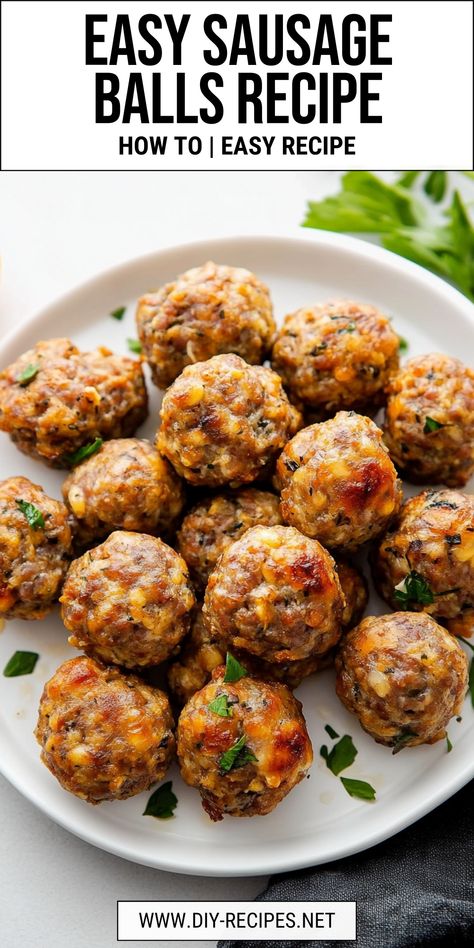 Make this Easy Sausage Balls Recipe for a delicious appetizer! Perfectly cheesy and savory, these bite-sized treats are always a hit. Sausage Ball Appetizers, Easy Sausage Balls, Easy Sausage Balls Recipes, Sausage Ball, Sausage Balls Recipe, Sausage Balls, Chorizo Sausage, Ground Sausage, Sweet Italian Sausage