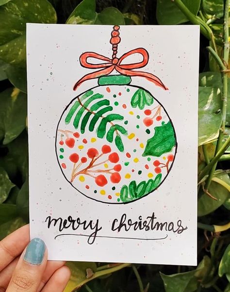 Watercolor Christmas Card Idea Easy Christmas Cards, Diy Christmas Card, Merry Christmas Calligraphy, Christmas Calligraphy, Cards Easy, Simple Christmas Cards, Watercolor Christmas Cards, Diy Things, Diy Christmas Cards