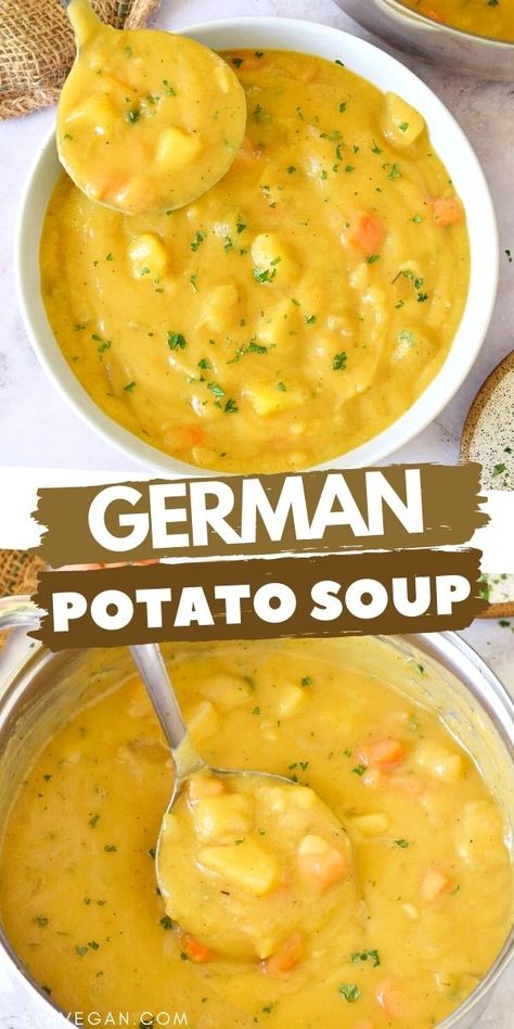 German Potato Soup, German Food Authentic, German Potato, German Potatoes, Vegan Soup Recipes, Summer Lake, Lake Food, Vegan Soup, Easy Soups