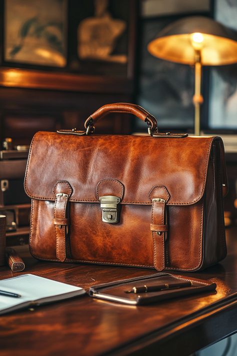 Elevate your style with a custom men's leather briefcase featuring unique features. Invest wisely! #LeatherGoods #MensFashion Men's Leather Briefcase, Leather Office Bags, Men Messenger Bag, Leather Studio, Messenger Backpack, Handmade Leather Bags, Luxury Leather Bag, Leather Briefcase Men, Leather Suspenders