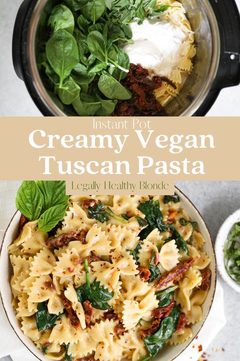 Pasta Instant Pot, Tuscan Pasta, Crockpot Pasta, Instant Pot Recipes Vegetarian, Vegan Instant Pot Recipes, Instant Pot Pasta Recipe, Vegetarian Instant Pot, Vegetarian Pasta Recipes, Fresh Spinach