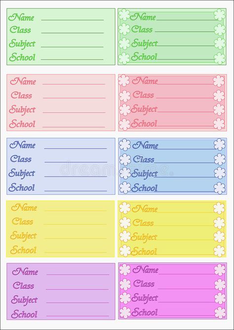 Labels school stock illustration School Subject Labels Free Printables, School Labels Printables, School Stickers Labels, Stickers For School, Notebook Labels, School Name Labels, Name Tag For School, Subject Labels, Name Tag Design