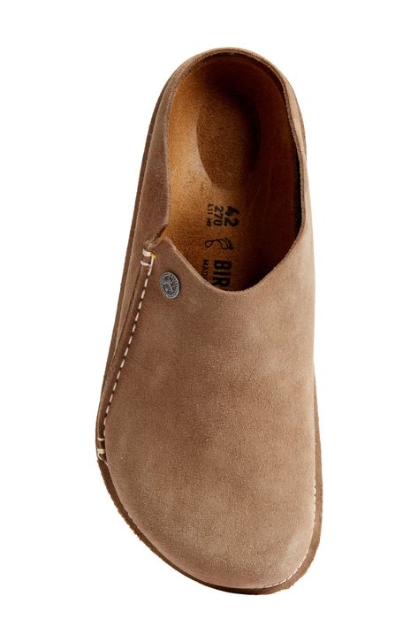 Supple suede updates a classic clog with a contoured footbed and deep heel cup for comfy indoor-outdoor use. Contoured footbed with arch support Leather upper and lining/rubber sole Made in Portugal Zermatt Birkenstock Outfit, Comfy Shoes For Women, Clogs With Jeans, Birkenstock Zermatt, Birkenstock Style, Fall Winter Shoes, Swag Girl Style, Casual Outfit Inspiration, Mens Casual Dress Outfits