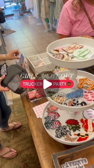 My Best Friend's Closet | MBFC Tracy on Instagram: "We had an absolute blast at our Private Trucker Hat Party hosted by us and the amazing @morganmdavis! 🫶   We crafted the cutest trucker hats, perfect for the hot weather ahead! ☀️ Want to host your own trucker hat party? Contact us and let’s make it happen! 🎉🧢   #TruckerHatParty #SummerVibes #GirlsNightOut #CustomTruckerHat #TruckerHat #BoutiqueShopping #GirlsParty #GirlsPartyIdeas #mbfctracy" Softball Trucker Hat Ideas, Make Your Own Trucker Hat, Trucker Hat Display Ideas, Trucker Hat Bar Pop Up Shop, Decorate Your Own Cowboy Hat, Trucker Hat Charms Diy, Trucker Hat Party Ideas, Hat Decorating Party, How To Make Trucker Hats