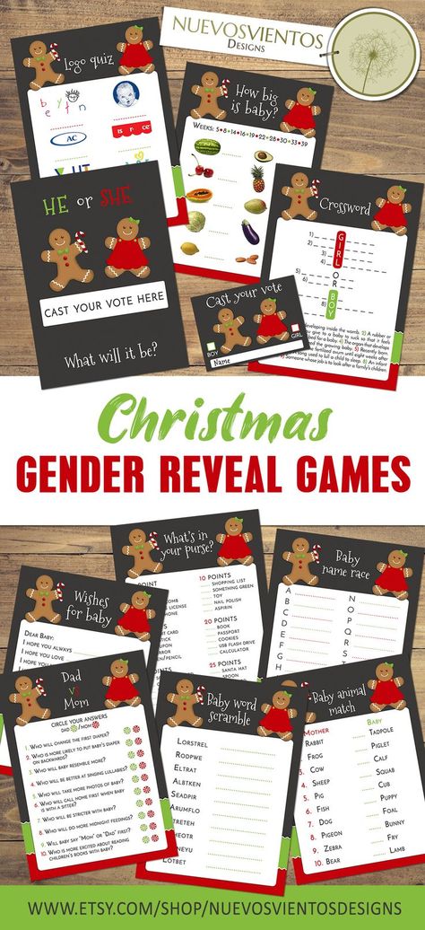 Gingerbread gender reveal games Instant download Gingerbread Gender Reveal, Simple Gender Reveal, Christmas Gender Reveal, Gender Reveal Games, Quiz Design, Gender Reveal Themes, Logo Quiz, Gingerbread Party, Baby Gender Reveal Party