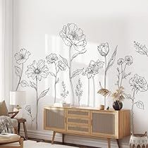 Boho Flower Wall, Floral Wall Stickers, Wall Painting Ideas Creative, Wall Stencil Patterns, Stick Wall Art, Floral Wall Decals, Simple Sketch, Deco Studio, Wall Painting Decor