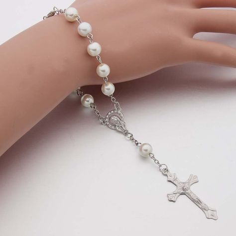 Baptism Mini Rosary Ivory Color Faux Pearls Cross Bracelet Great for Christening/Baby Shower Quinceanera Party Favors, Mini Rosaries, First Communion Favors, Communion Favors, Rosary Bracelet, Communion Gifts, Baptism Favors, Cross Bracelet, Ivory Color