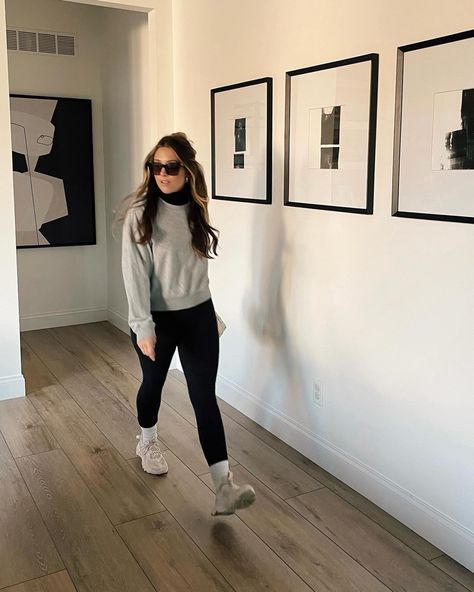 a casual daytime outfit and fall style inspiration — layer a long sleeve turtleneck under a sweatshirt and pair with leggings, ankle socks, and sneakers for a comfortable daytime look that feels elevated #falloutfitideas #casualstyle #leggings #athleisure #classicstyle #sneakers #anklesocks Follow my shop rachelmoore on the @shop.LTK app to shop this post and get my exclusive app-only content! #liketkit #LTKfindsunder100 #LTKstyletip #LTKSeasonal @shop.ltk https://liketk.it/4oszS T Shirt With Turtleneck Outfit, Turtleneck Under Sweatshirt, Turtleneck Under Sweatshirt Outfit, Fall Style Inspiration, Turtleneck Under, Style Inspiration Fall, Sweatshirt Outfit, Black Turtleneck, Long Sleeve Turtleneck