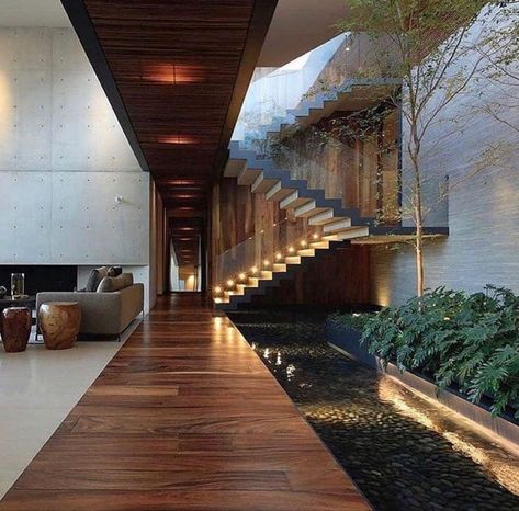 Futuristic Interior Design, Kolam Koi, Luxury Exterior, Small Water Features, Futuristic Home, Dark House, Modern Home Interior Design, Dekor Diy, Gorgeous Interiors