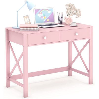 Pink Makeup Vanity, White Desk With Drawers, Desk For Bedroom, Office Desk With Drawers, White Vanity Desk, Small Makeup Vanities, Makeup Vanity Table, Girl Desk, Pink Vanity